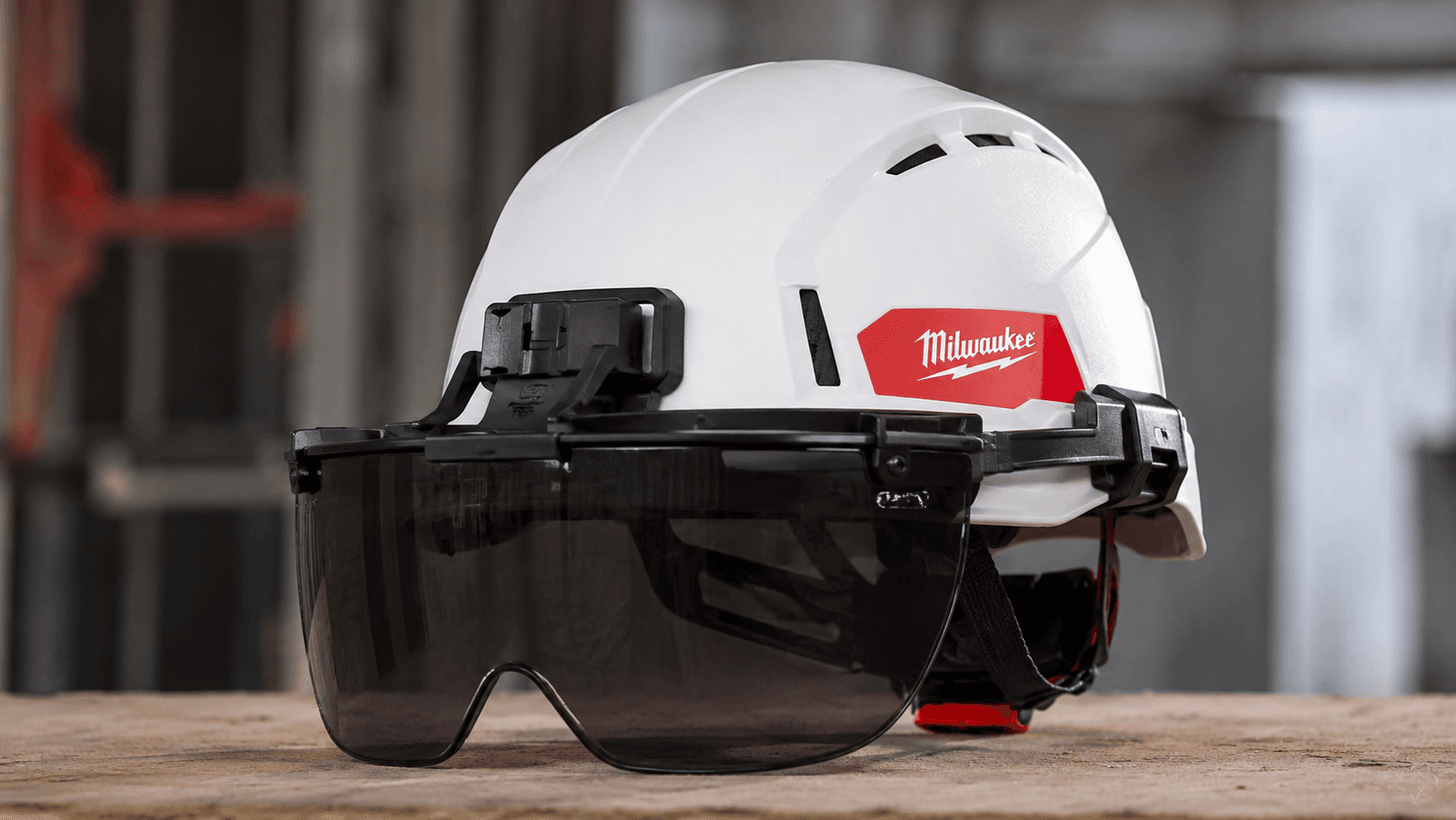 White hard hat with Milwaukee logo