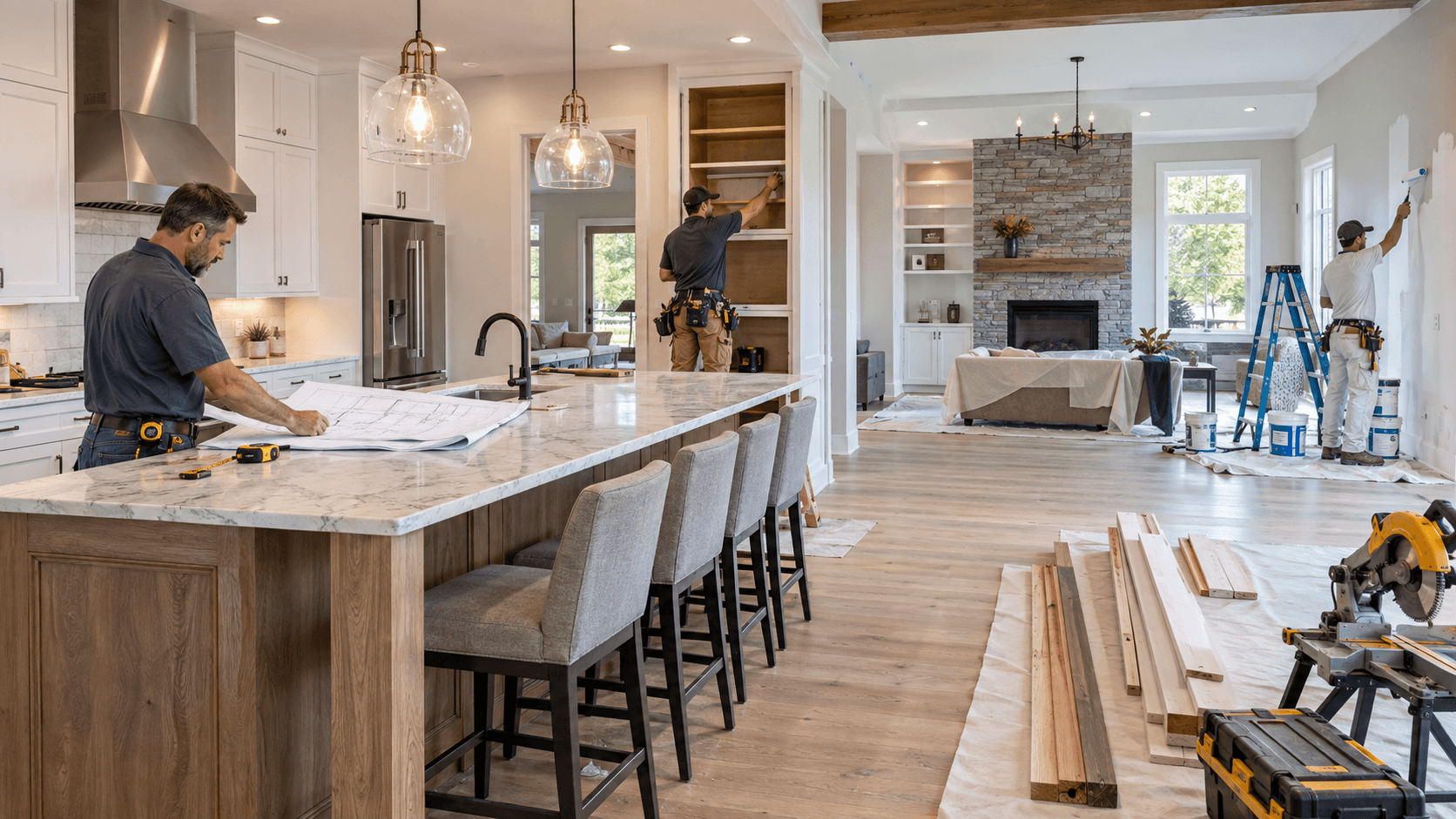 Professional home remodeling services transforming a modern living space with updated interiors and renovation improvements.