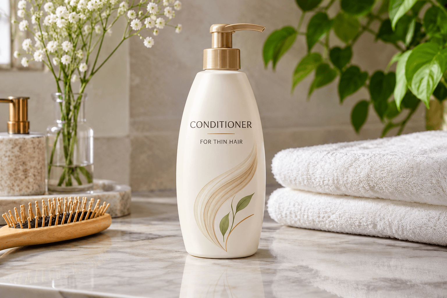 Keranique conditioner for thin hair designed to nourish fine strands, improve manageability, and support fuller-looking hair.